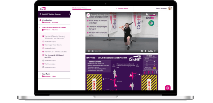 Laptop showing section of CricHIIT course